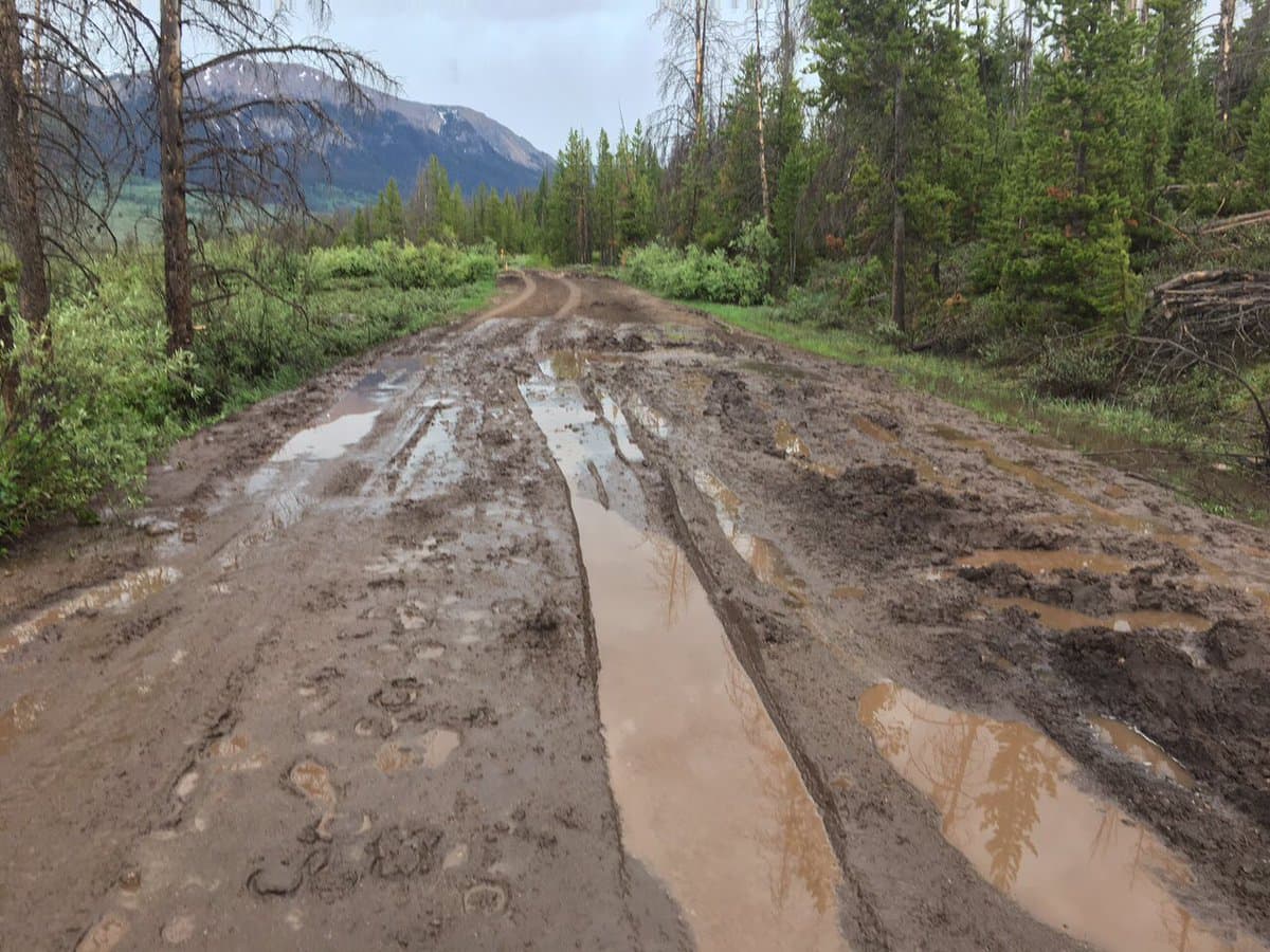 Muddy Green River Lakes Road in the Bridger-Teton National Forest near Pinedale, June 2017. U.S. Forest Service.