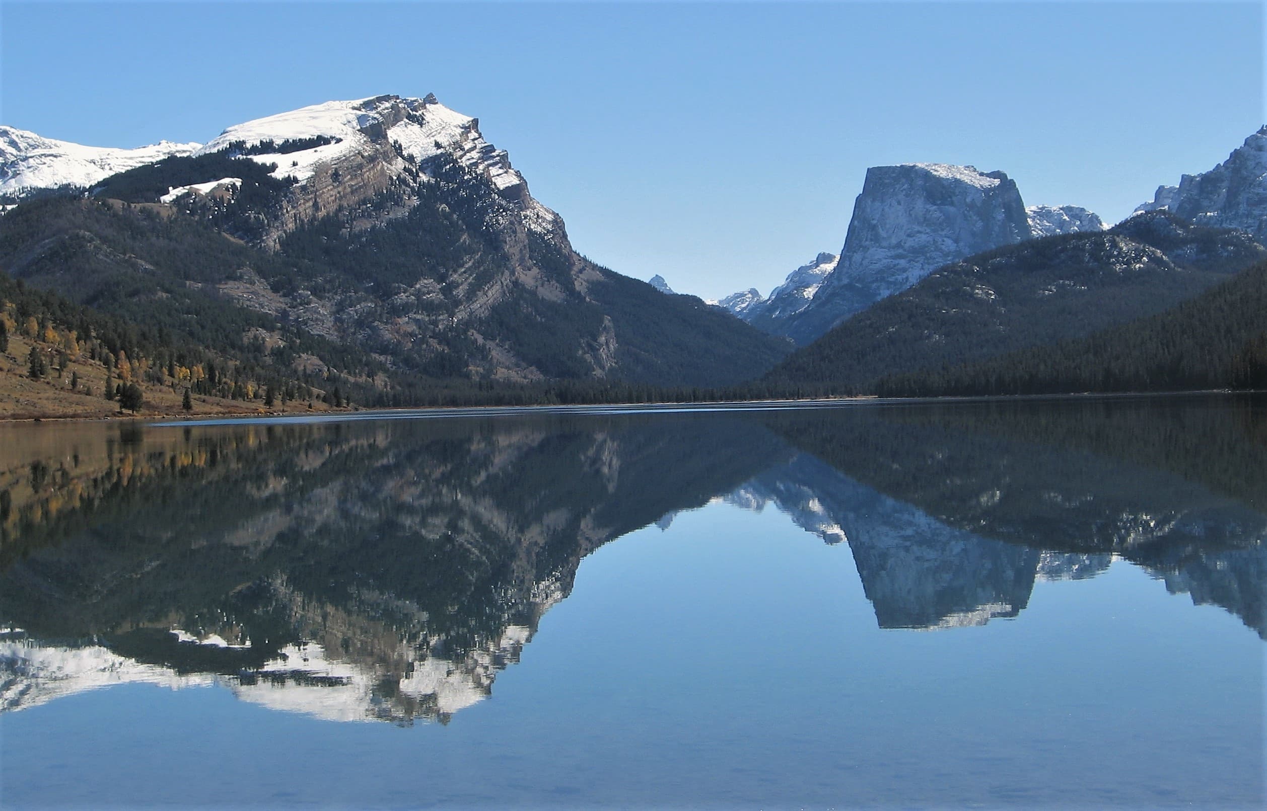 Squaretop reflected in Green River Lakes, Pinedale Ranger District, Bridger-Teton National Forest.