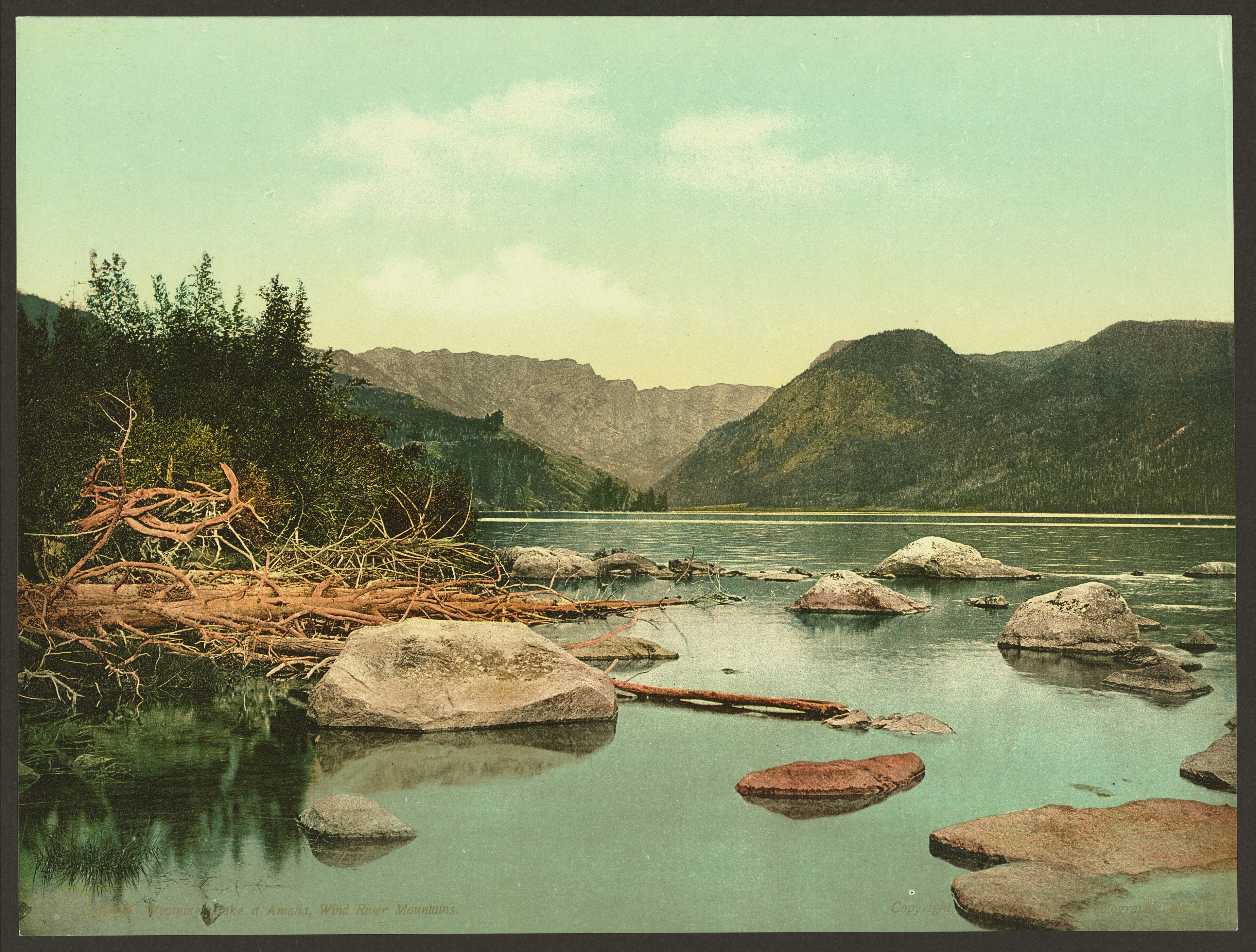 Lake d'Amalia, the historic name for New Fork Lake, about 1898. Detroit Publishing photochrom after William Henry Jackson.